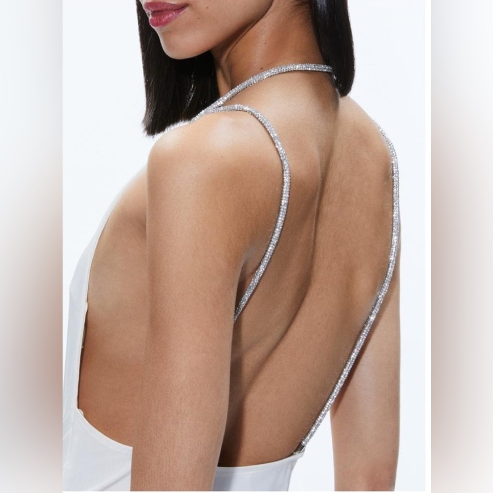 Alice + Olivia White Asymmetrical Cowl Neck Cocktail Dress - Picture 3 of 5